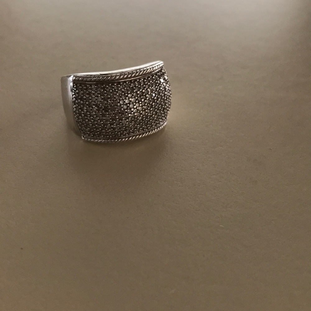Sterling silver and diamond pave band